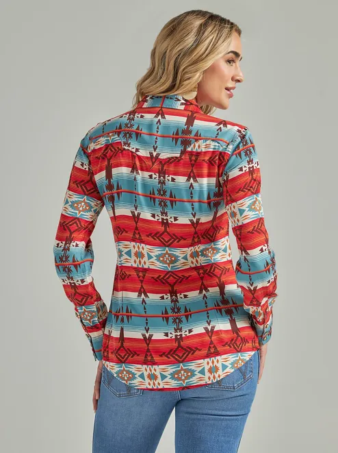 112339169 - Wrangler Women’s Retro Horizontal Geo Snap Shirt - Blue / Multi