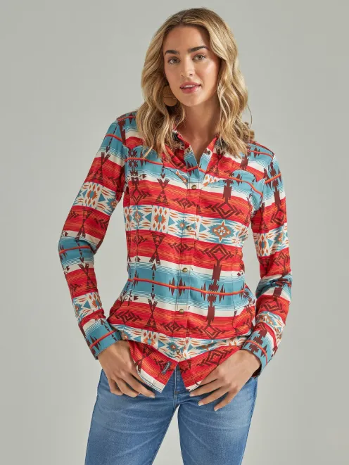 112339169 - Wrangler Women’s Retro Horizontal Geo Snap Shirt - Blue / Multi