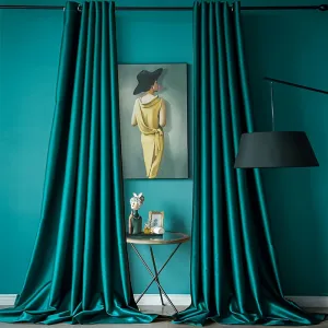 1pc Luxurious Dark Green Art Satin Glossy Blackout Curtain Panel - Window Treatment for Living Room, Bedroom, Kitchen, Bathroom, Home Decor, Room Decor with Thermal Insulation and Light Blocking Function