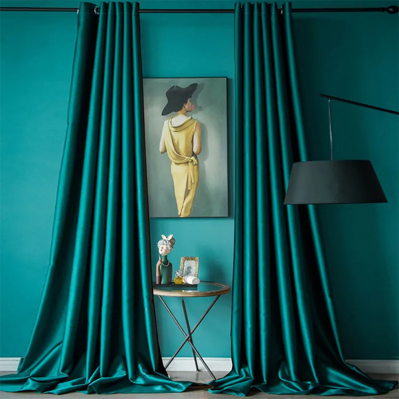 1pc Luxurious Dark Green Art Satin Glossy Blackout Curtain Panel - Window Treatment for Living Room, Bedroom, Kitchen, Bathroom, Home Decor, Room Decor with Thermal Insulation and Light Blocking Function