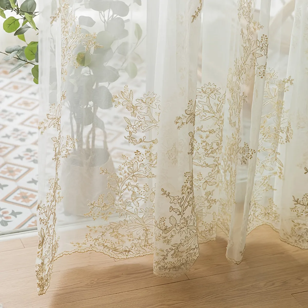 1pc Romantic White Fairy Gauze Curtain - Exquisite French Embroidered Sheer Curtain with Delicate Lace Patterns for Elegant Home Decor, Perfect for Living Room, Balcony, Bedroom, and Classroom Supplies