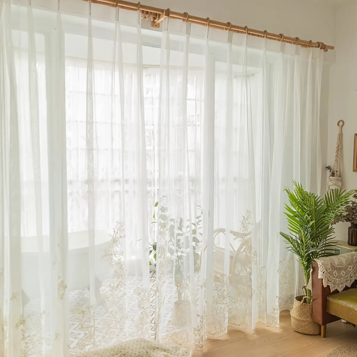 1pc Romantic White Fairy Gauze Curtain - Exquisite French Embroidered Sheer Curtain with Delicate Lace Patterns for Elegant Home Decor, Perfect for Living Room, Balcony, Bedroom, and Classroom Supplies