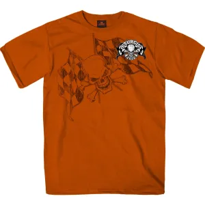 2022 Sturgis Motorcycle Rally SPB1011 Men’s Skull And Checkered Flag Orange T-Shirt