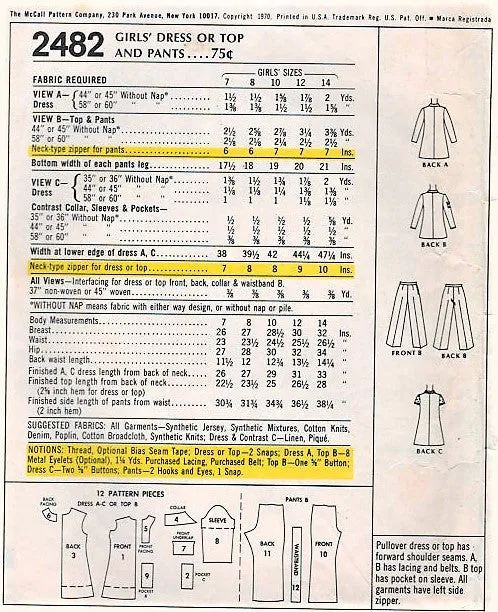 70s RETRO Girls Lace Up Dress Tunic and Pants Pattern McCALLS 2482 Hip Styles Size 8 Childrens Vintage Sewing Pattern UNCUT