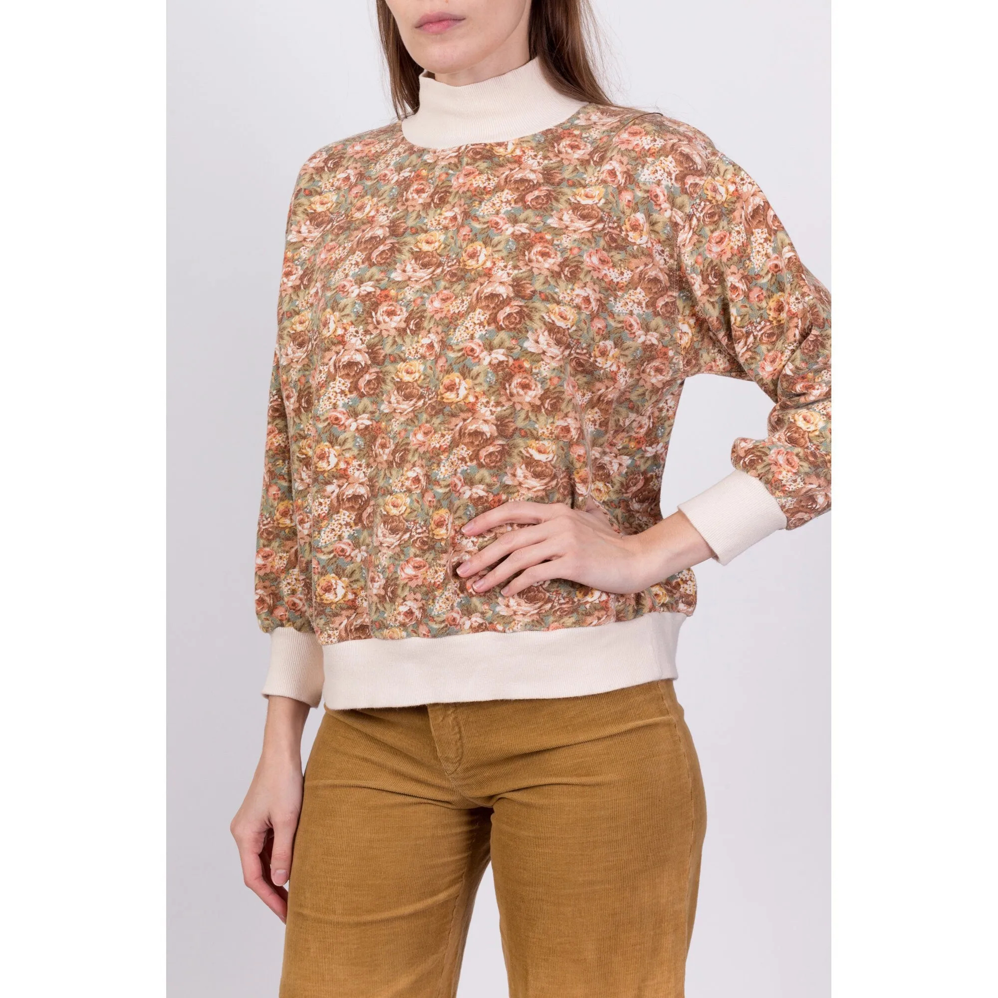 80s Floral Mockneck Sweatshirt - Large