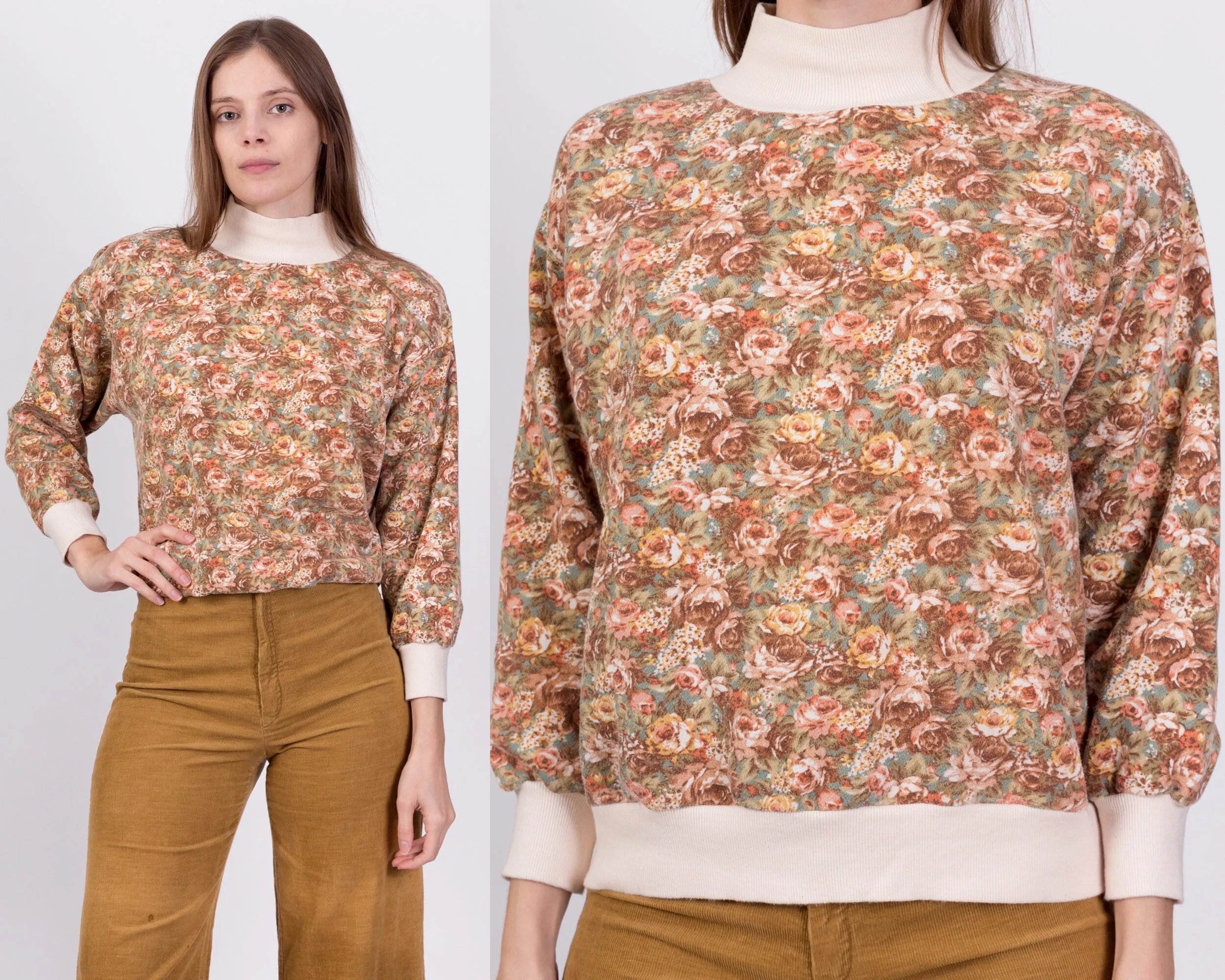 80s Floral Mockneck Sweatshirt - Large