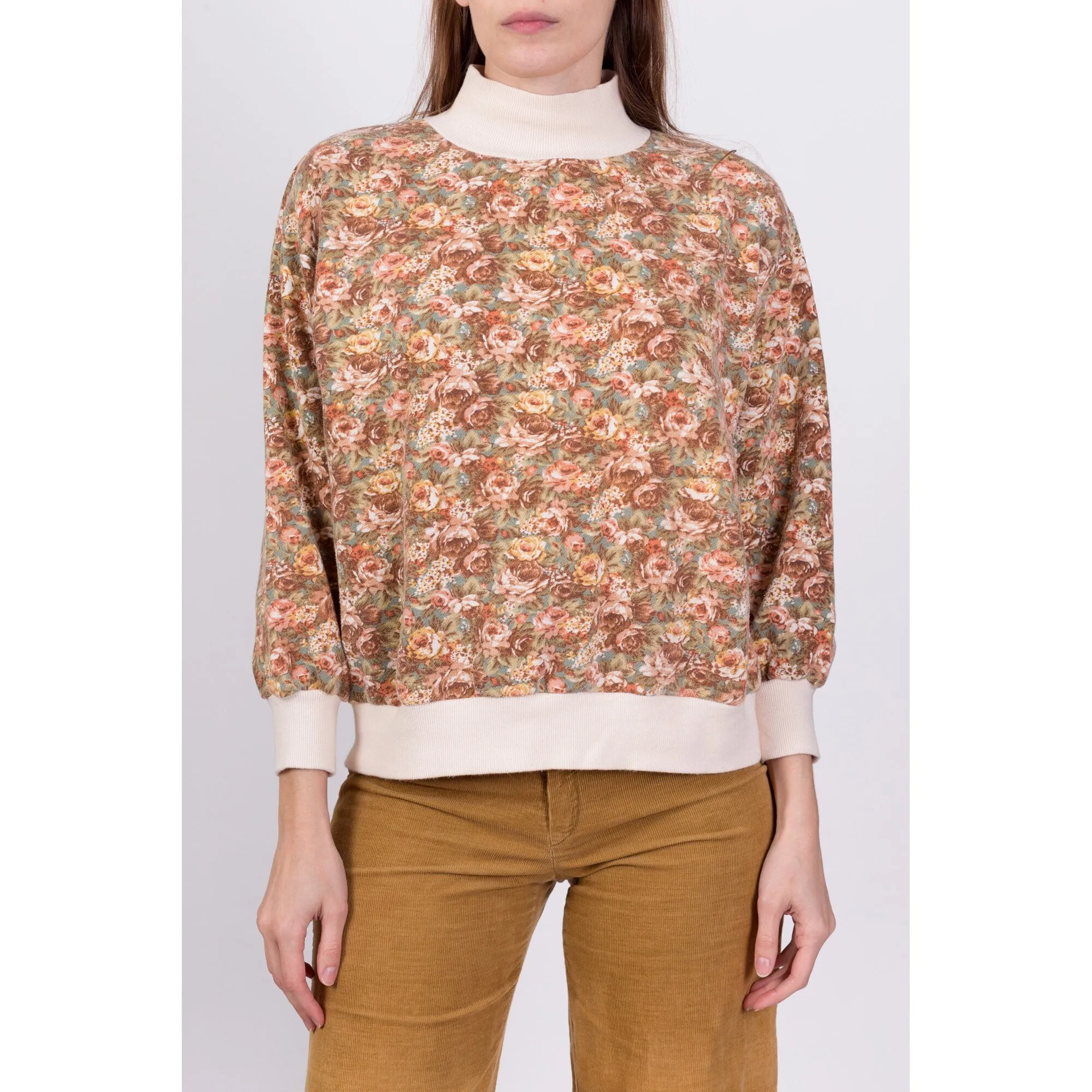 80s Floral Mockneck Sweatshirt - Large