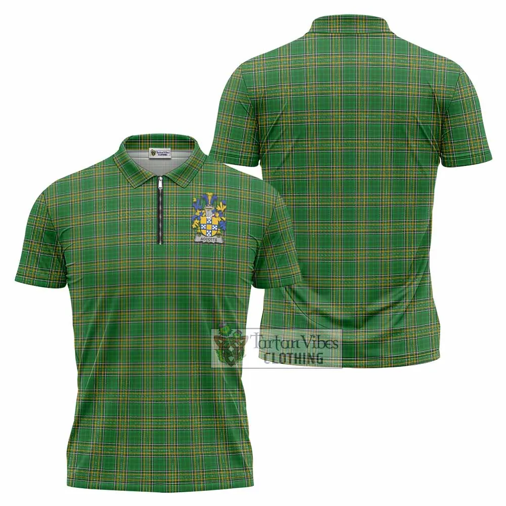 Accotts Irish Clan Tartan Zipper Polo Shirt with Coat of Arms