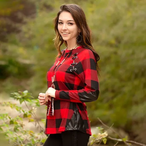 Adaline Buffalo Plaid Top in Black & Red