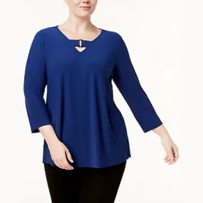 Alfani Women's Plus Size Keyhole Tunic, Blue Size OX