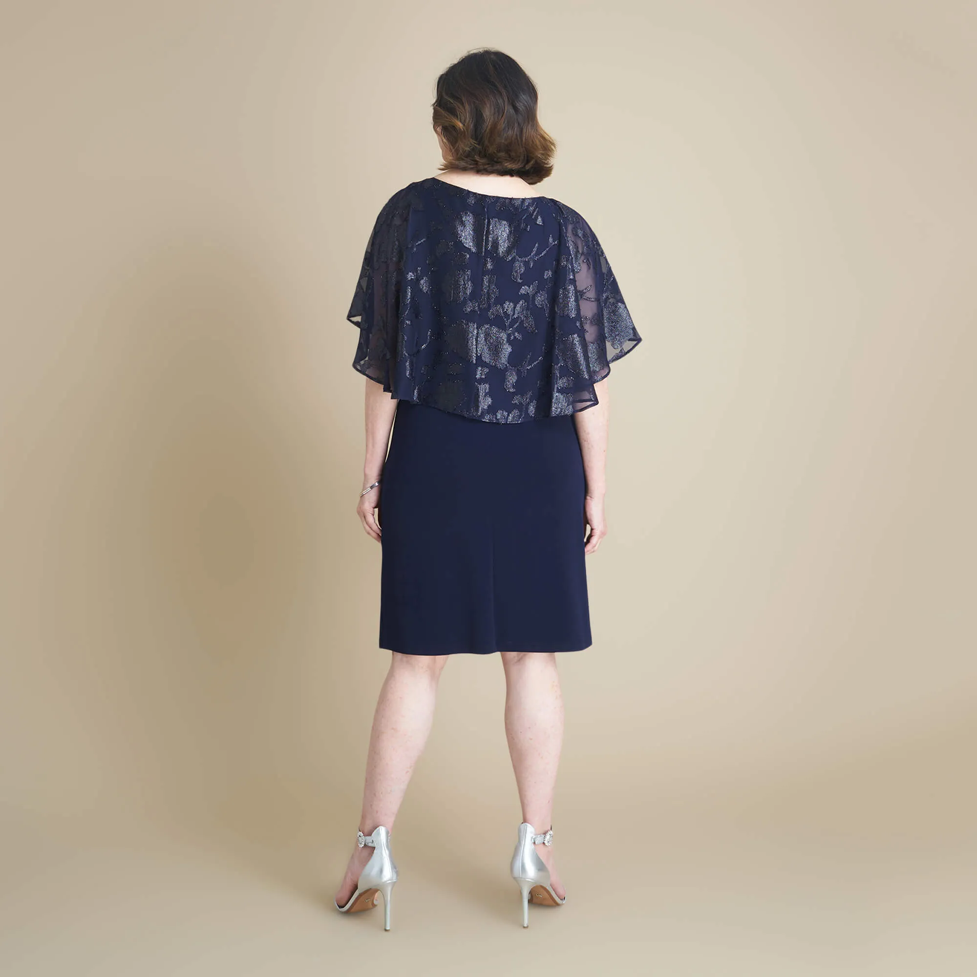 Alyssa Midnight Blue Burnout Cape Dress