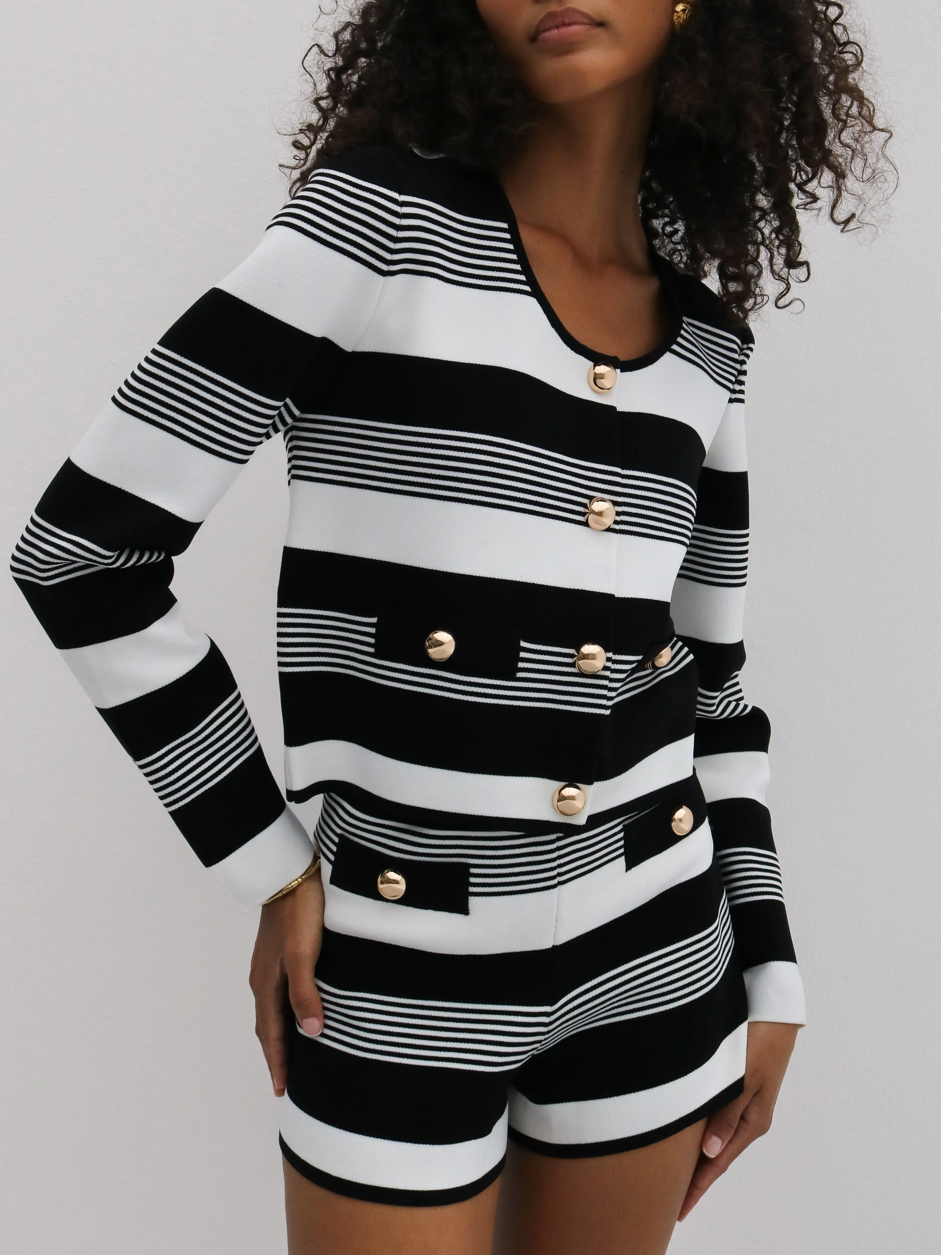 Antalia Stripe Knit Top | Black & White