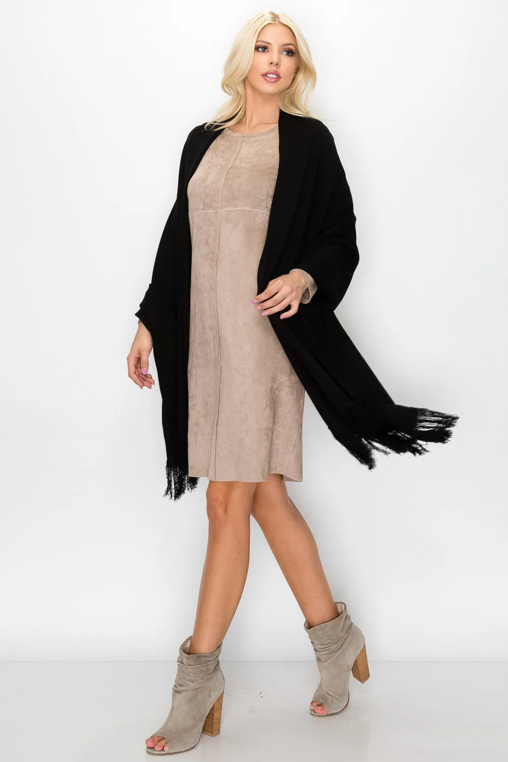 Aurora Long Sleeve Suede Dress - Khaki