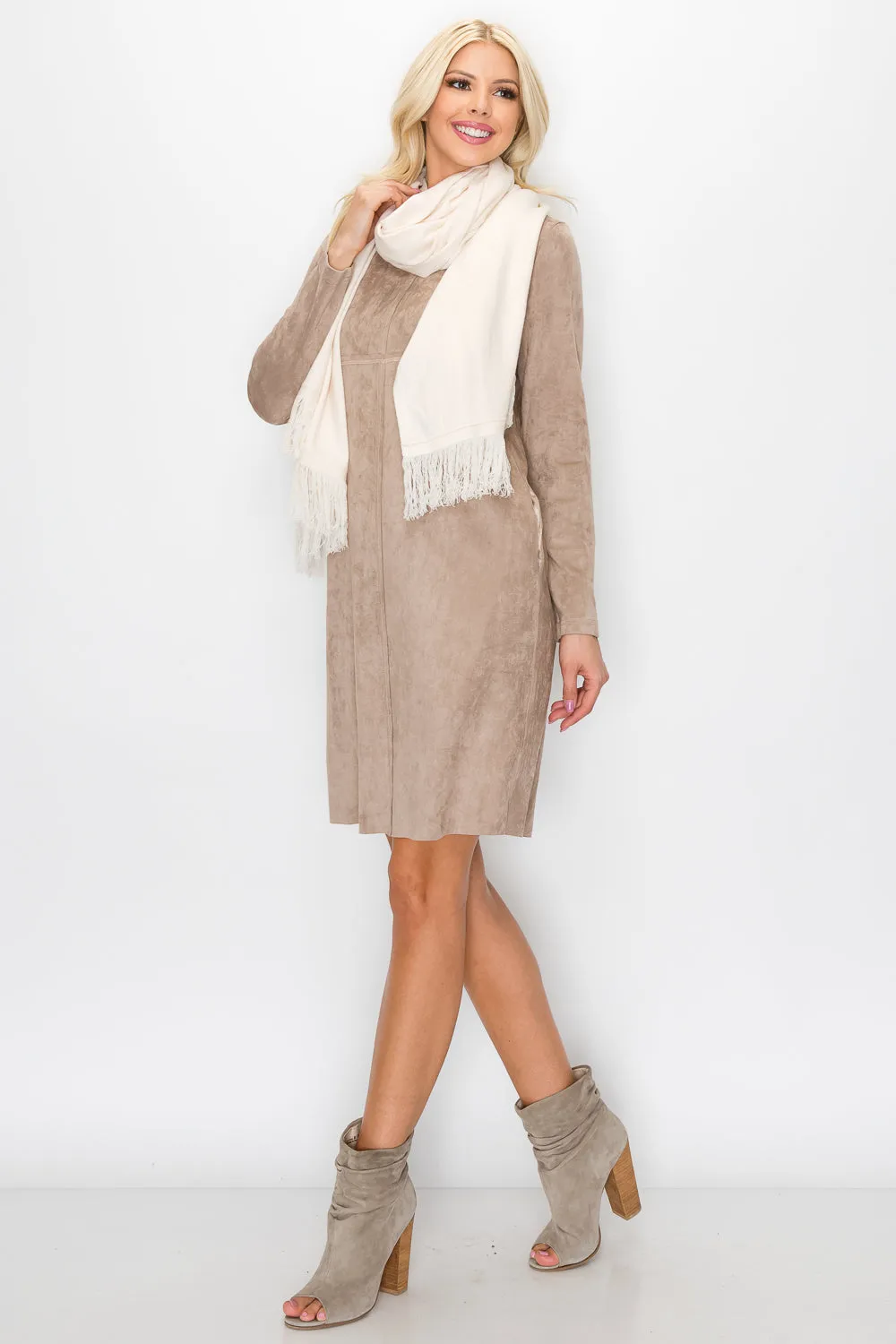 Aurora Long Sleeve Suede Dress - Khaki