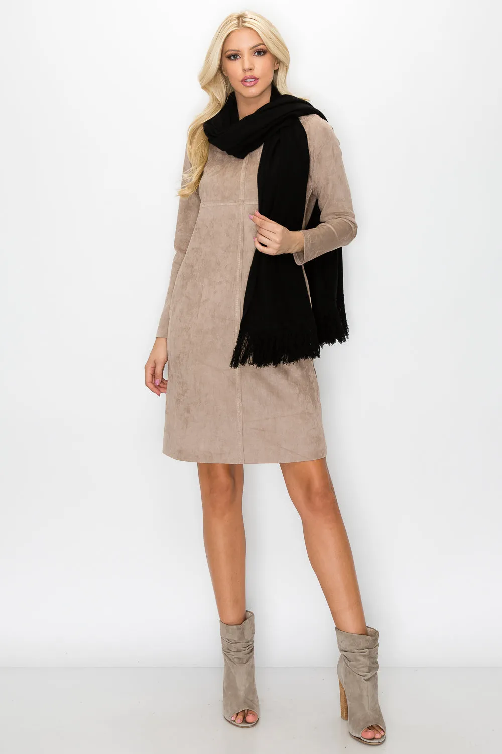 Aurora Long Sleeve Suede Dress - Khaki