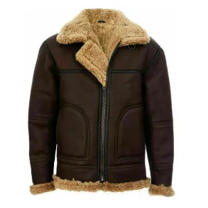 Aviator Pilot RAF B3 Flight Bomber Fur Shearling Leather Jacket