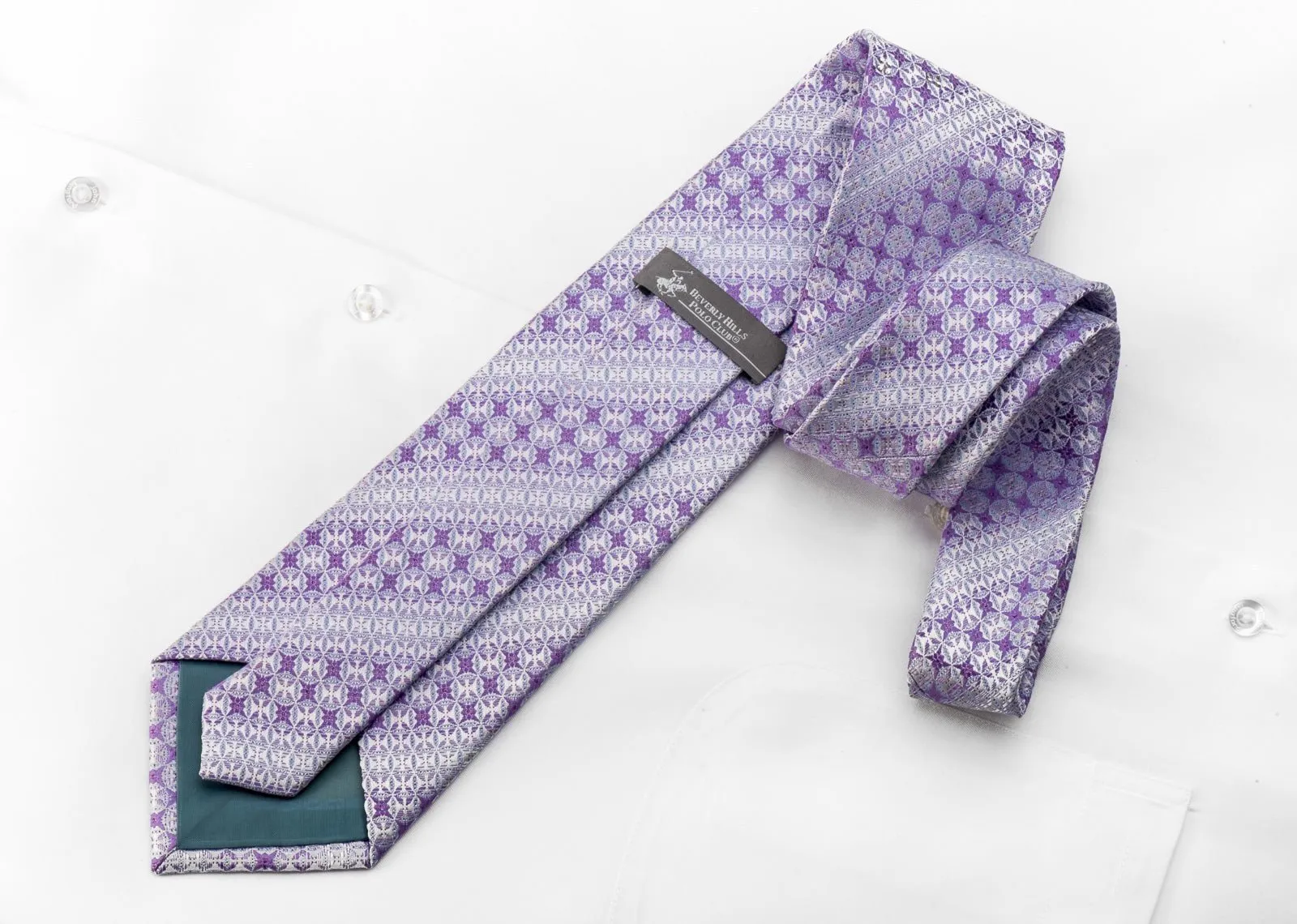 Beverly Hills Polo Club Men's Crystal Rhinestone Necktie Stripes Medallions On Mauve