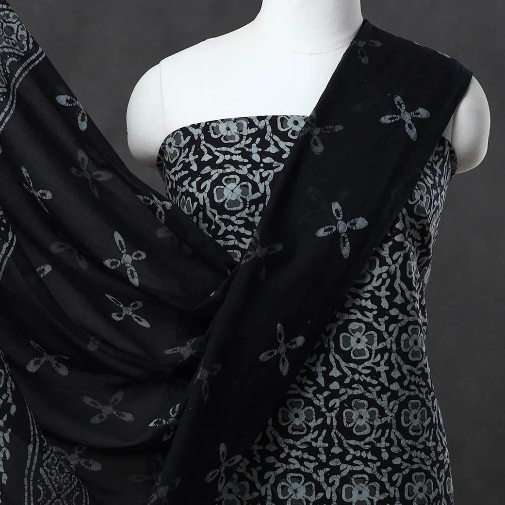 Black - Kutch Print 3pc Cotton Batik Dress Material 07