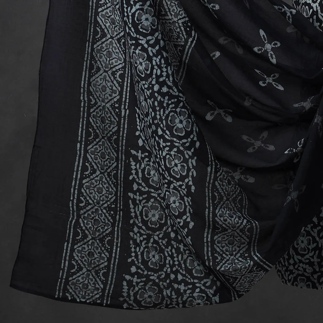 Black - Kutch Print 3pc Cotton Batik Dress Material 07