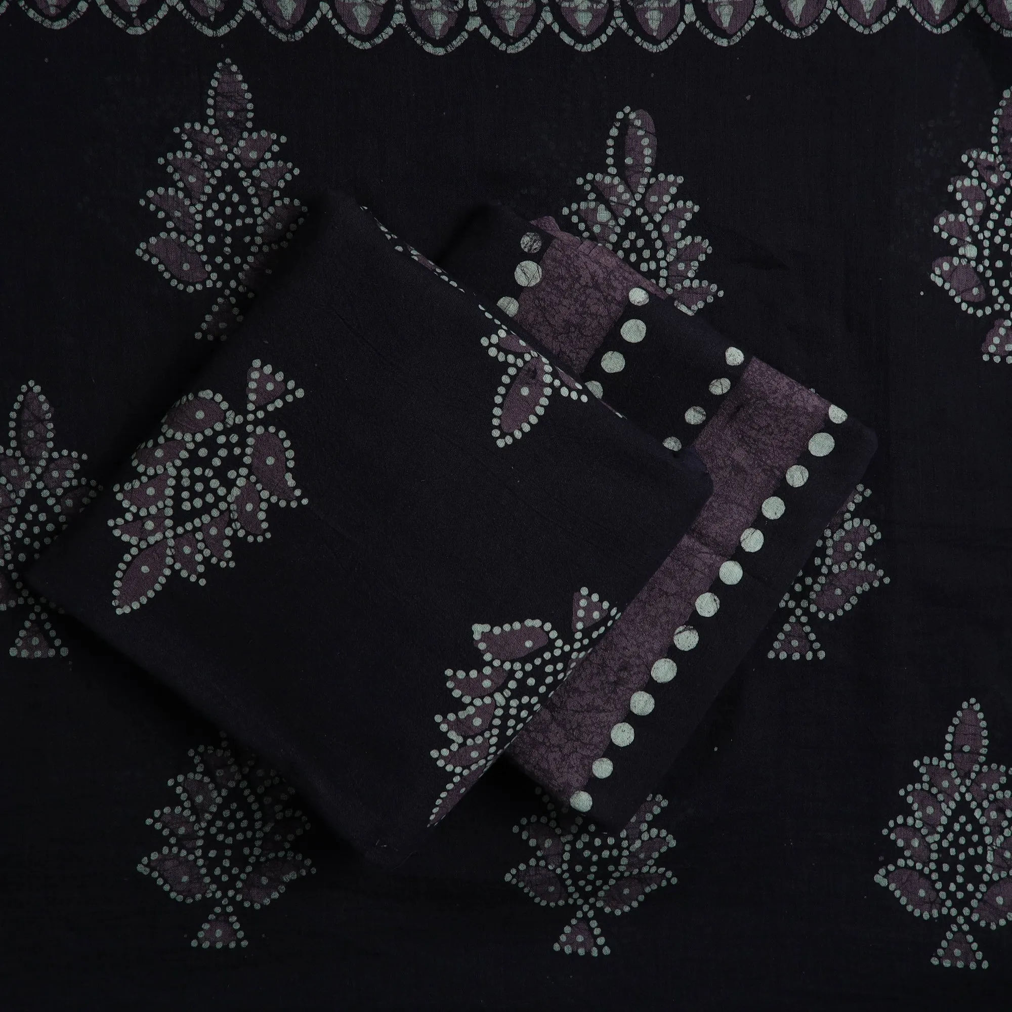 Black - Kutch Print Cotton 3pc Batik Dress Material 65