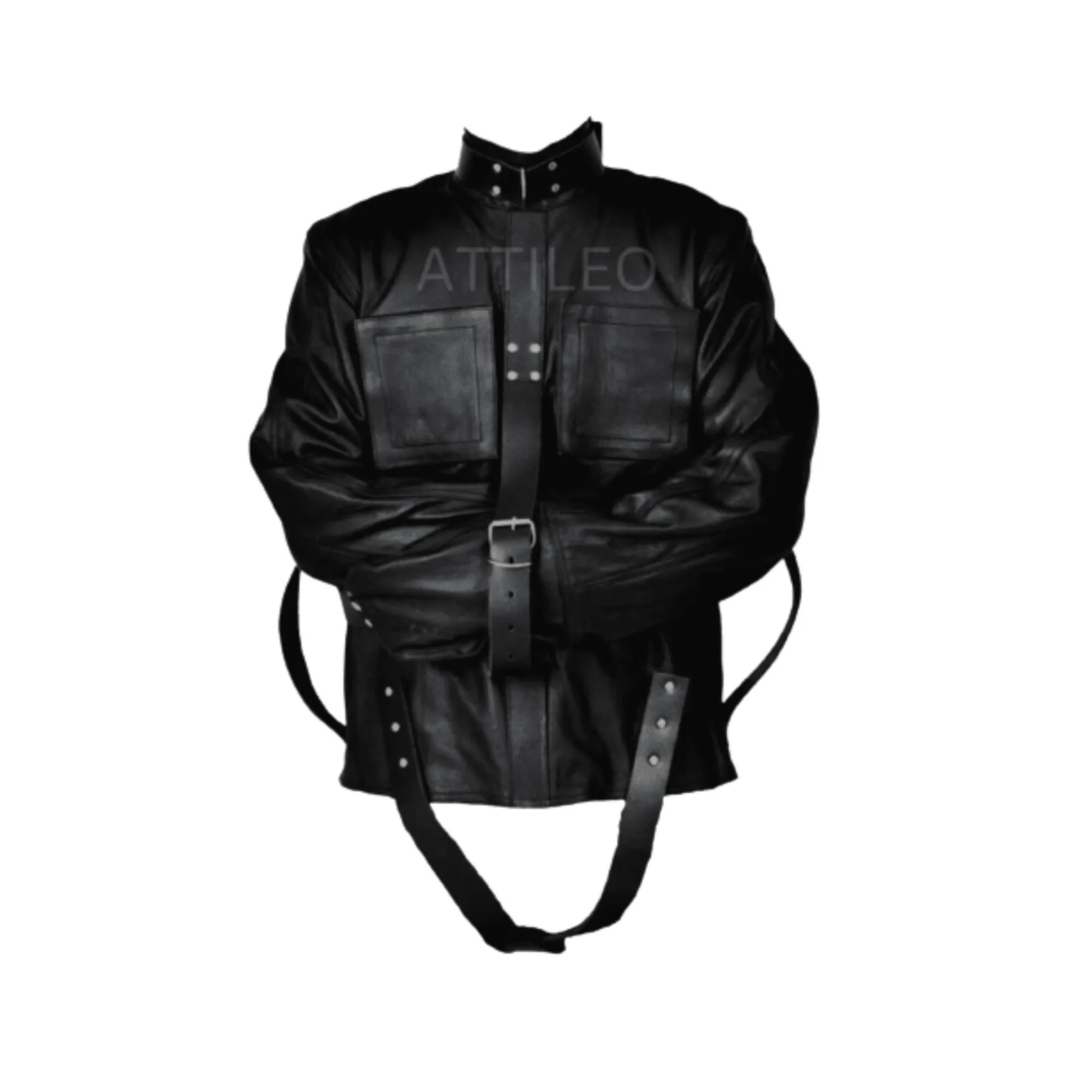 Black Leather Straight Jacket for Men