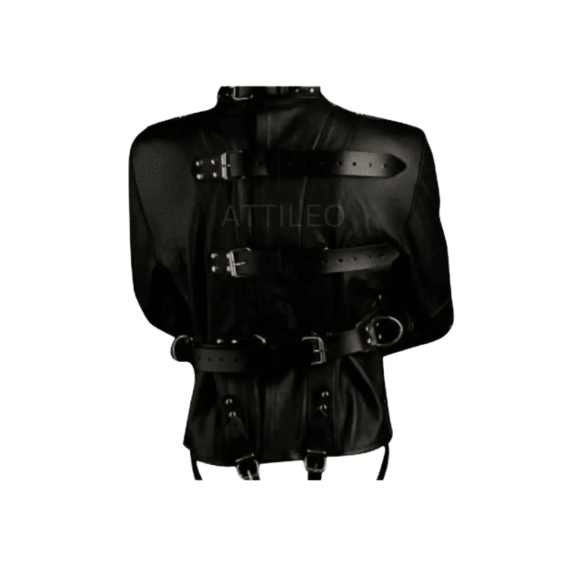 Black Leather Straight Jacket for Men