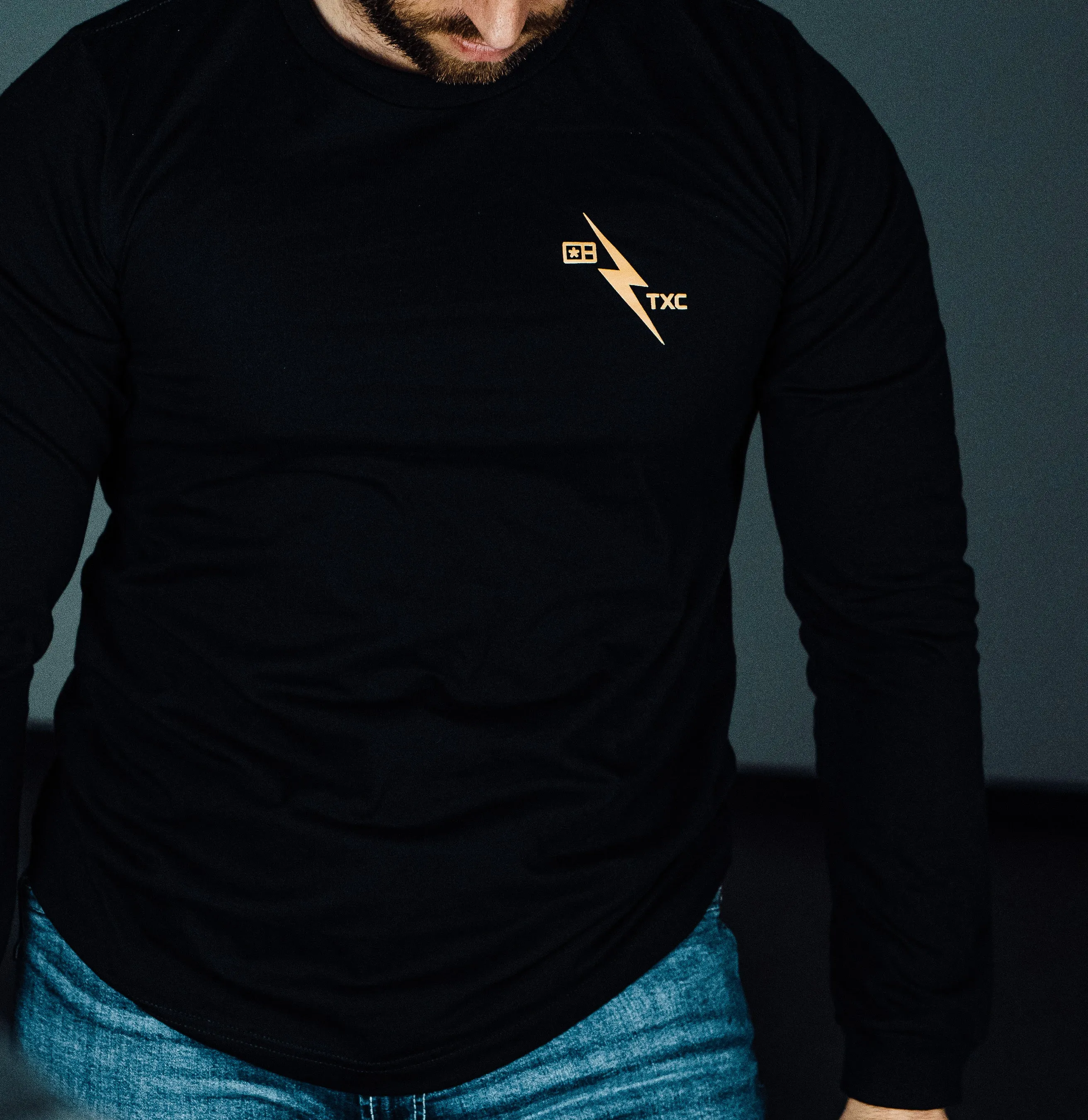 Black Long-sleeve shirt with Tan logo