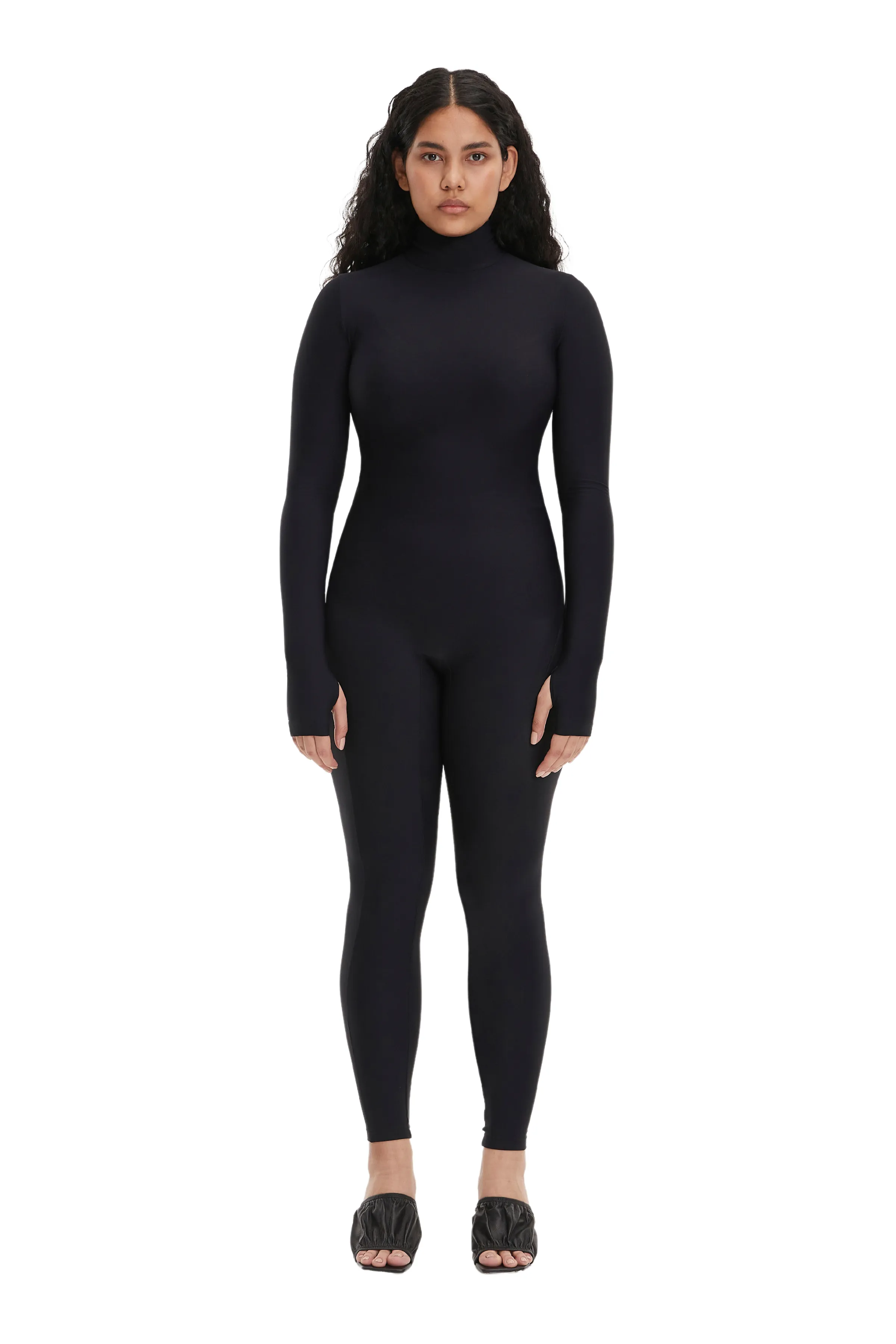 Black Turtleneck Long Sleeve Plus Size Full Bodysuit