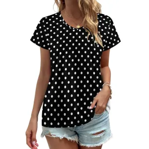 Black With White Polka Dots Women's V-Neck Short Sleeve T-Shirt