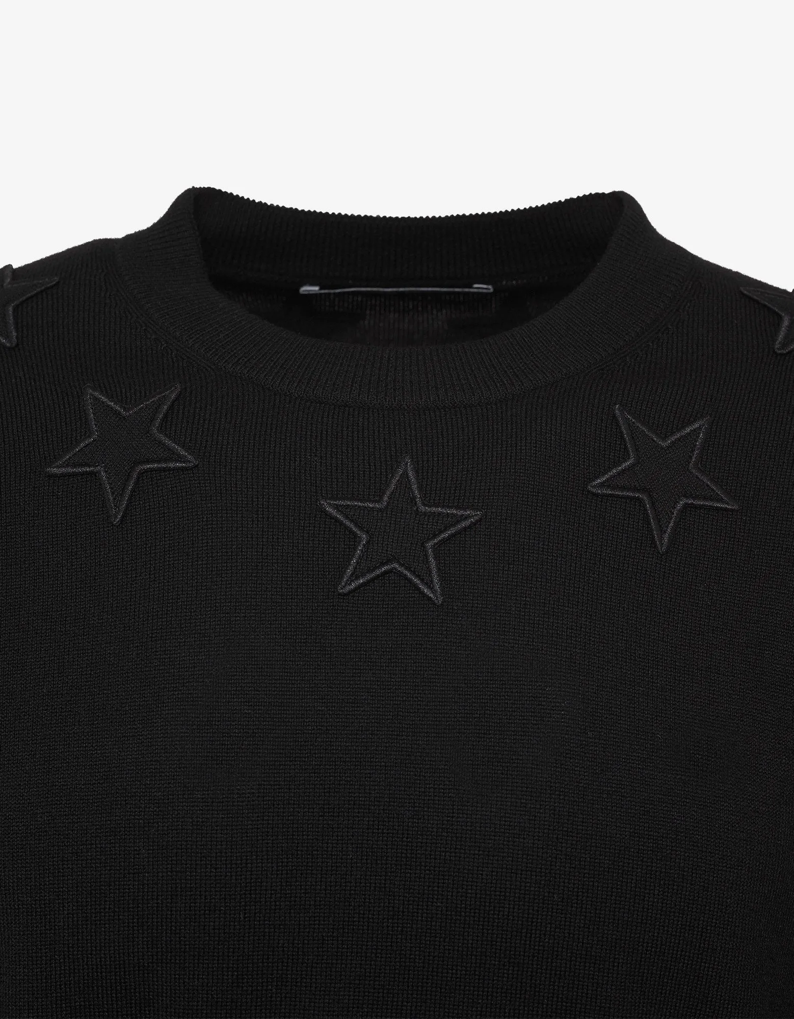 Black Wool Sweater with Tonal Stars