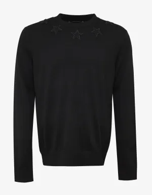 Black Wool Sweater with Tonal Stars