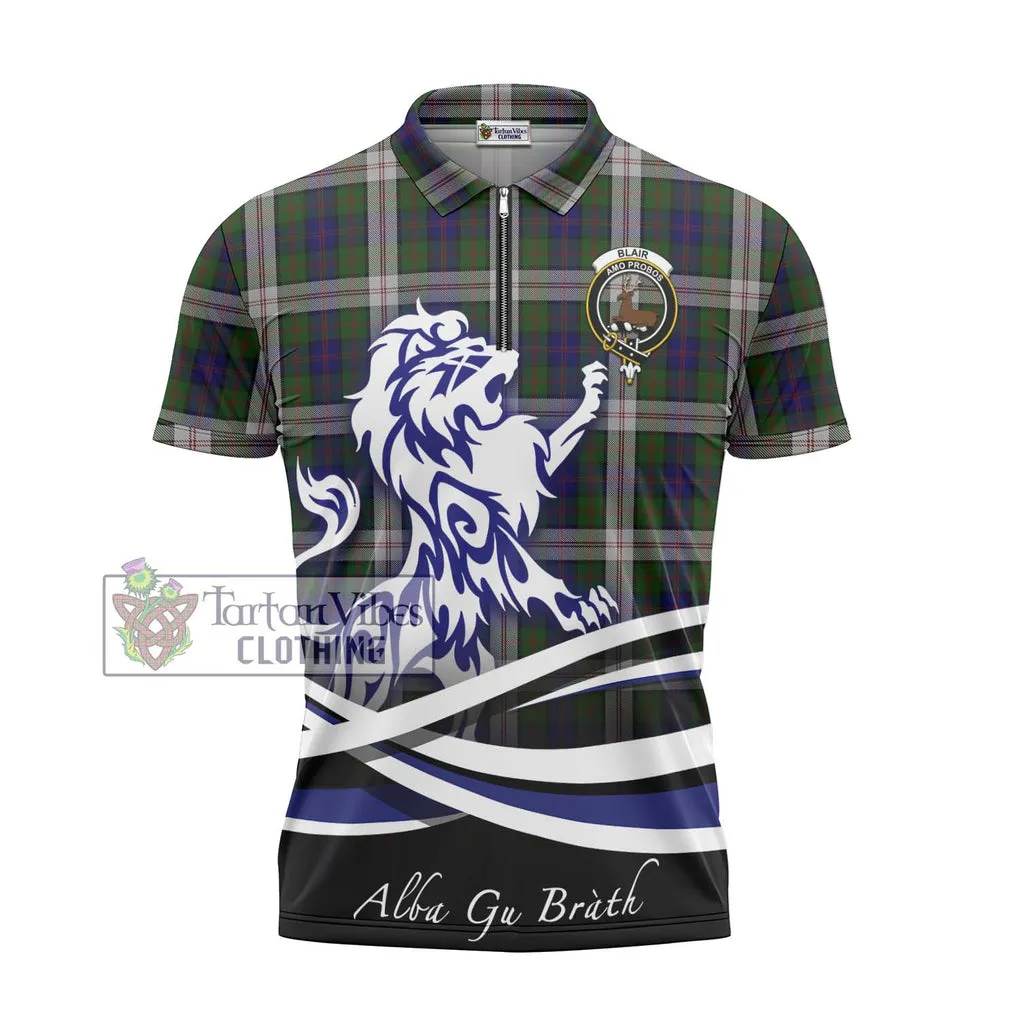 Blair Dress Tartan Zipper Polo Shirt with Alba Gu Brath Regal Lion Emblem