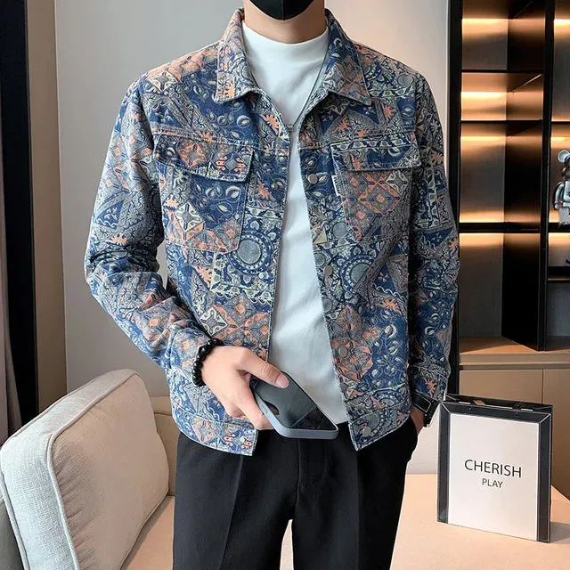 Blue Geometric Printed Pattern Jacket