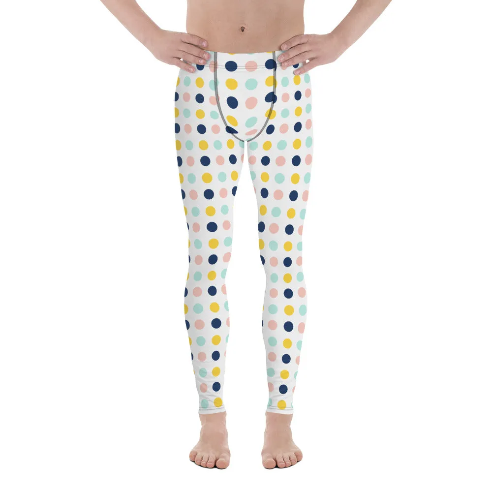 Blue Mixed Dotted Men's Leggings, Dots Pattern Designer Running Compression Tights For Men - Made in USA/EU/MX