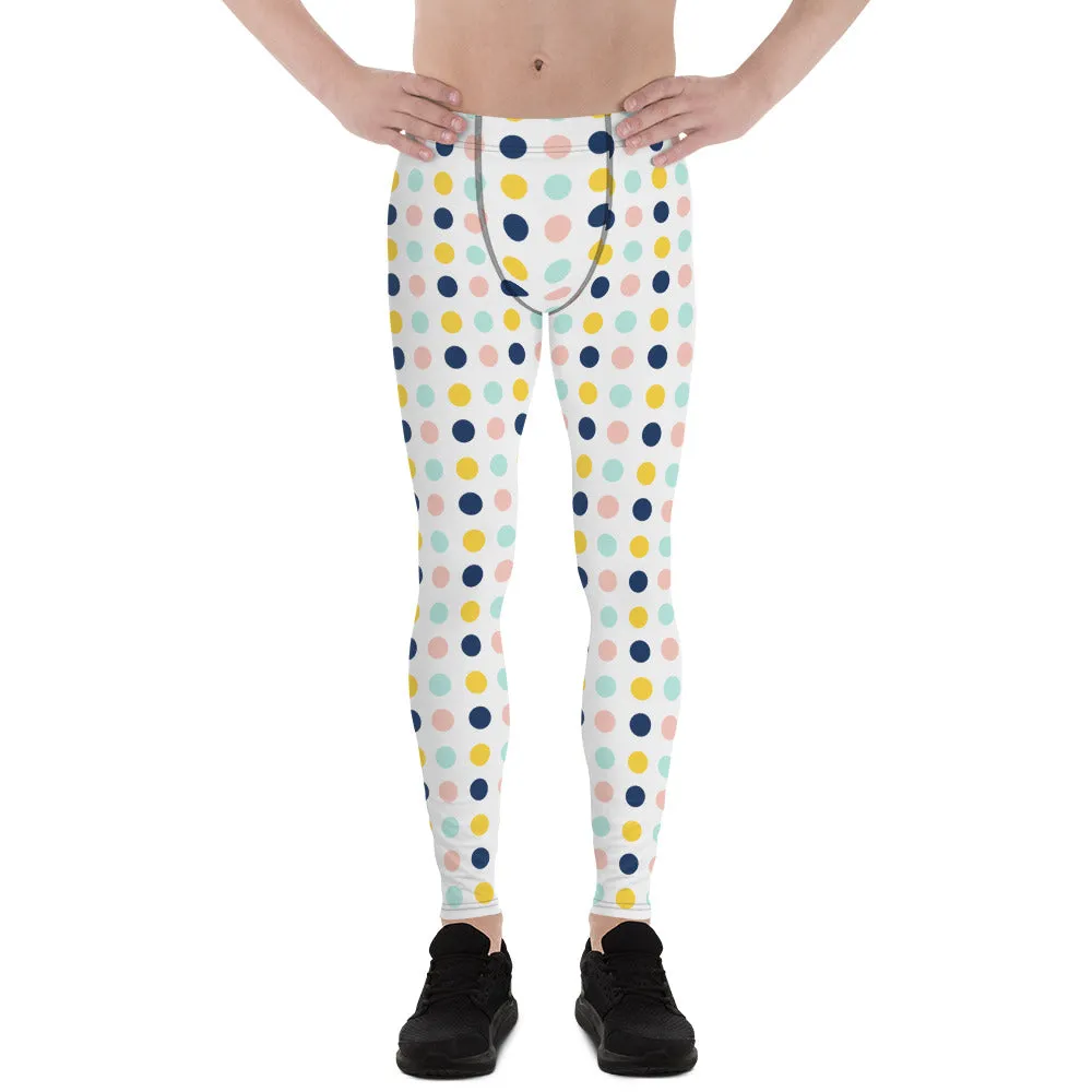 Blue Mixed Dotted Men's Leggings, Dots Pattern Designer Running Compression Tights For Men - Made in USA/EU/MX