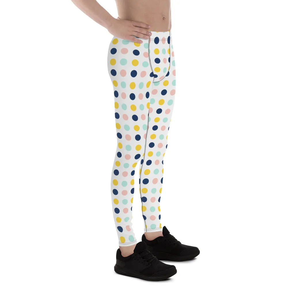 Blue Mixed Dotted Men's Leggings, Dots Pattern Designer Running Compression Tights For Men - Made in USA/EU/MX