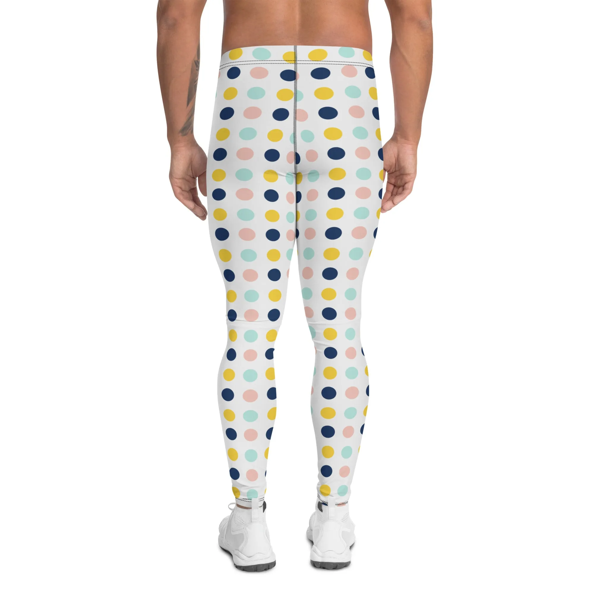 Blue Mixed Dotted Men's Leggings, Dots Pattern Designer Running Compression Tights For Men - Made in USA/EU/MX