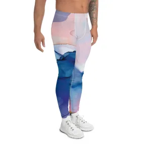 Blue Pink Abstract Men's Tights, Designer Compression Tights For Men - Made in USA/EU/MX