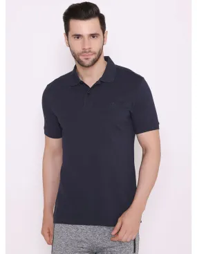 Bodyactive Solid Casual Half Sleeve Cotton Rich Pique Polo T-Shirt for Men -TS50-NAV