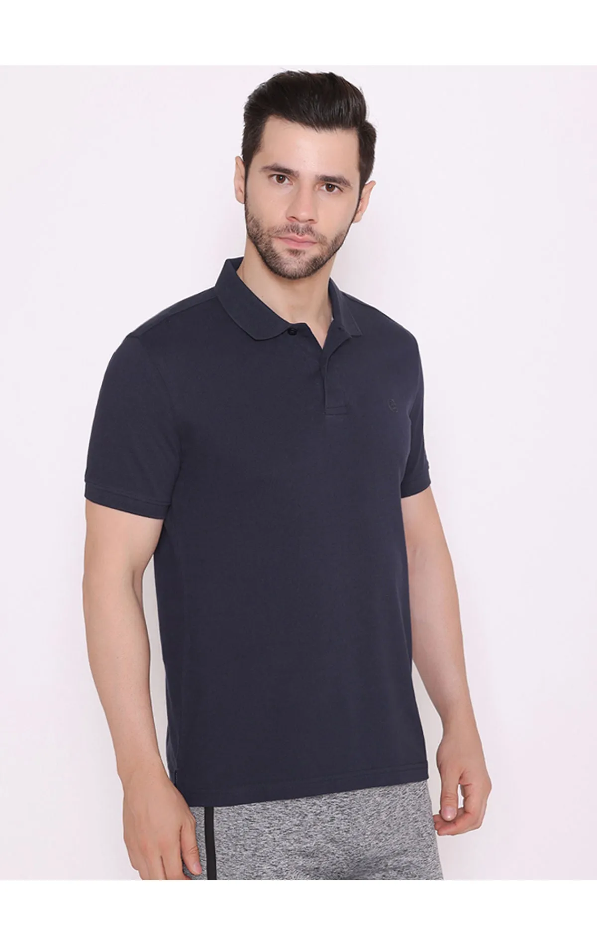 Bodyactive Solid Casual Half Sleeve Cotton Rich Pique Polo T-Shirt for Men -TS50-NAV