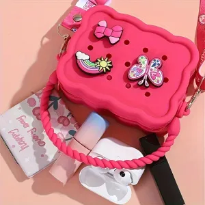 Bow Design Silicone Crossbody Tote for Girls Fashion Crossbody Bag Butterfly Style Cute Shoulder bag for parties The ideal gift for girls Mini Lipstick Cosmetics tote for special occasions and gifts