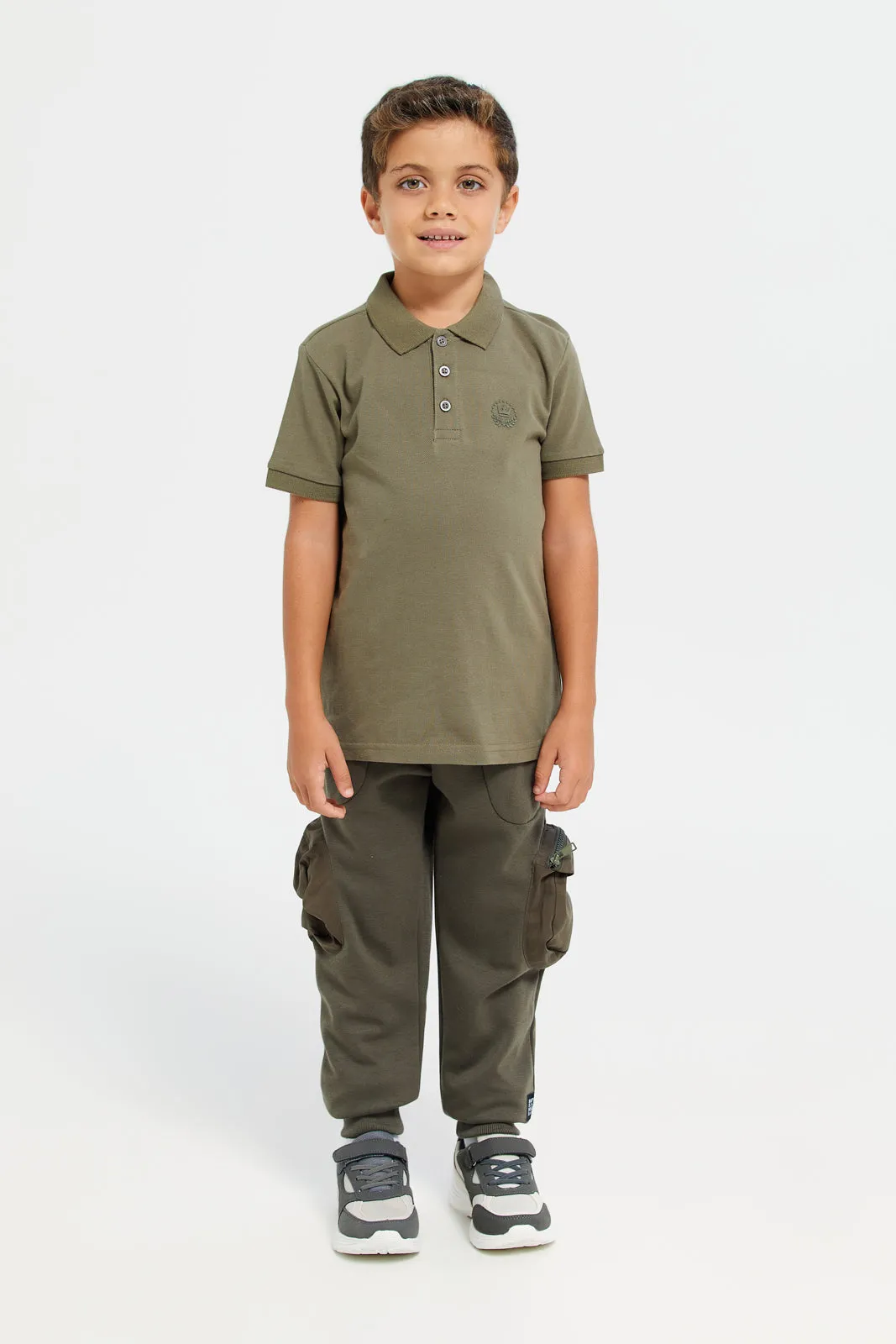 Boys Beige And Olive Polo Shirt Set (Pack Of 2)