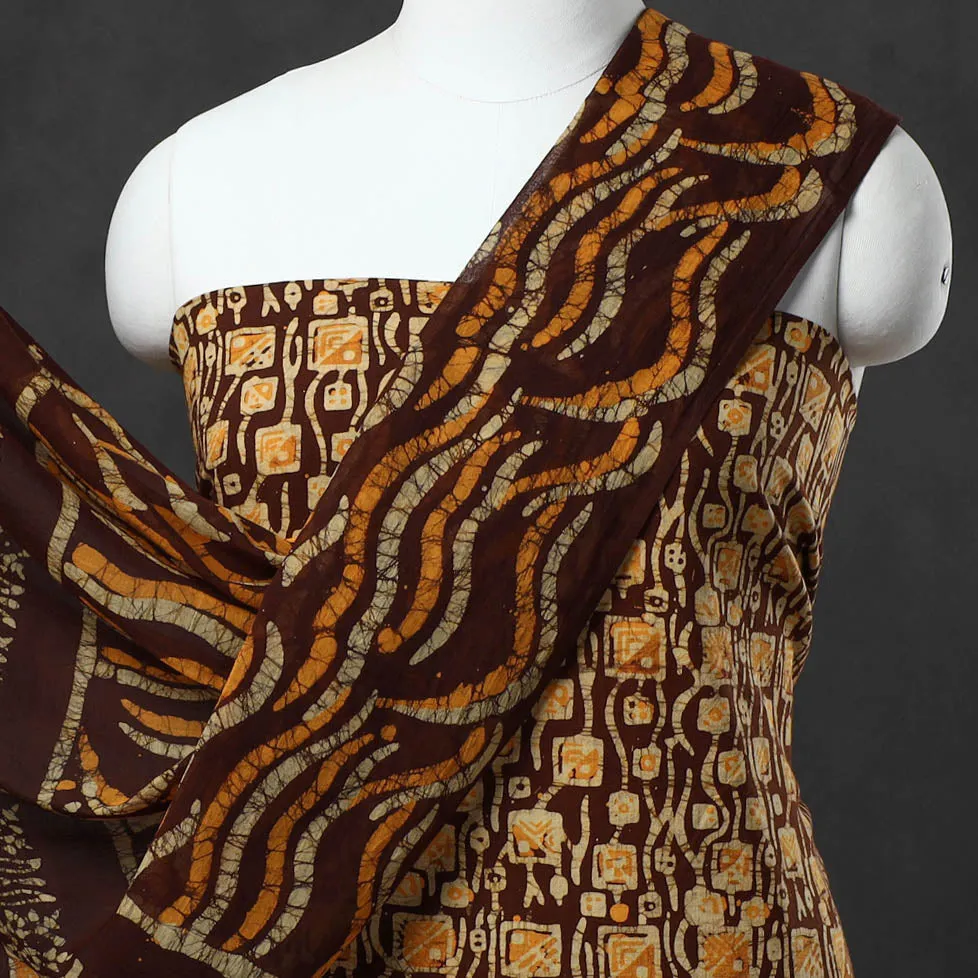 Brown - Kutch Print Cotton 3pc Batik Dress Material 28