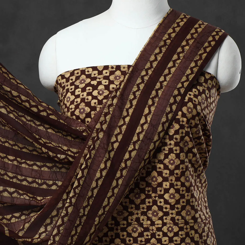 Brown - Kutch Print Cotton 3pc Batik Dress Material 36