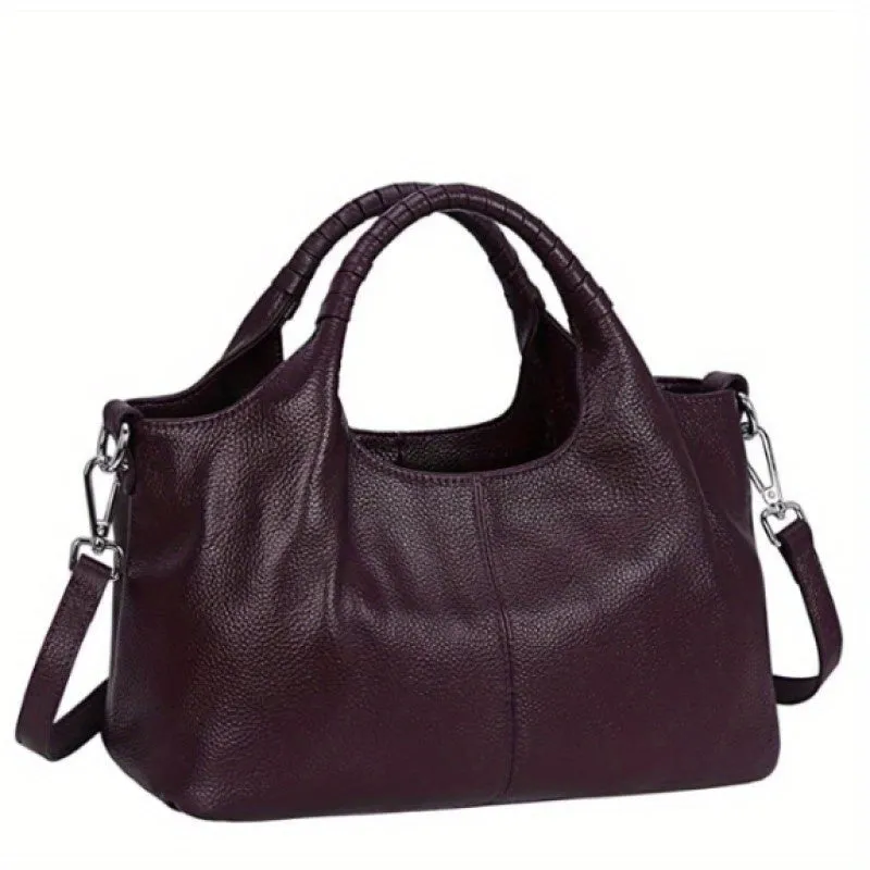 Brown Luxurious PU Leather Tote Bag - Perfect for Everyday Commuting and Shopping: Zip Closure, Removable Shoulder Strap