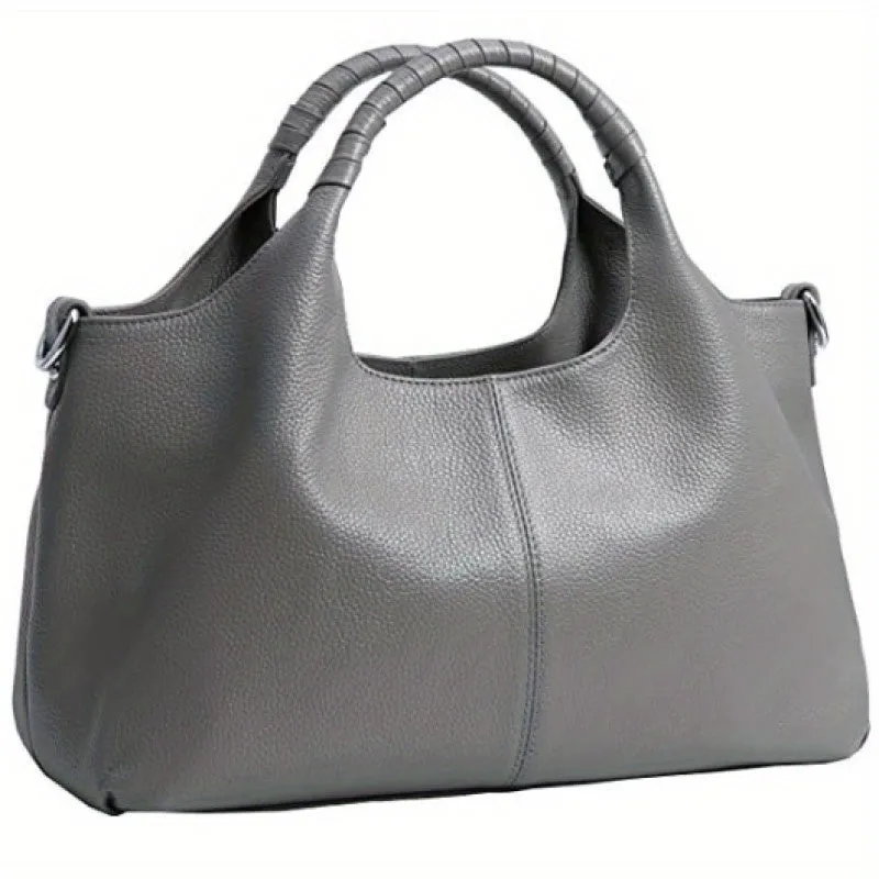 Brown Luxurious PU Leather Tote Bag - Perfect for Everyday Commuting and Shopping: Zip Closure, Removable Shoulder Strap