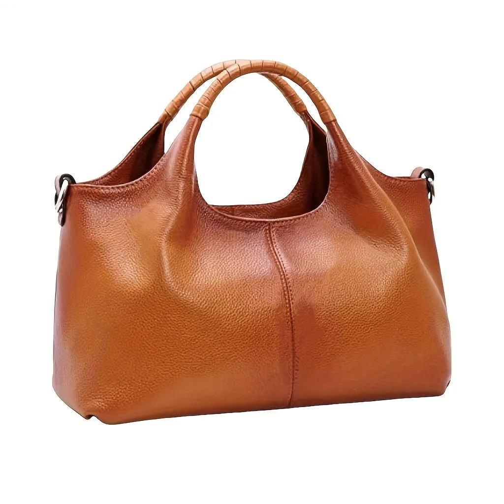 Brown Luxurious PU Leather Tote Bag - Perfect for Everyday Commuting and Shopping: Zip Closure, Removable Shoulder Strap