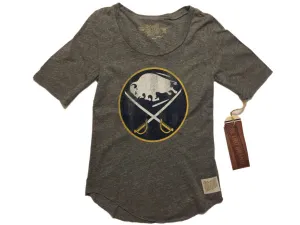 Buffalo Sabres Retro Brand WOMEN Gray Quarter Sleeve Tri-Blend T-Shirt