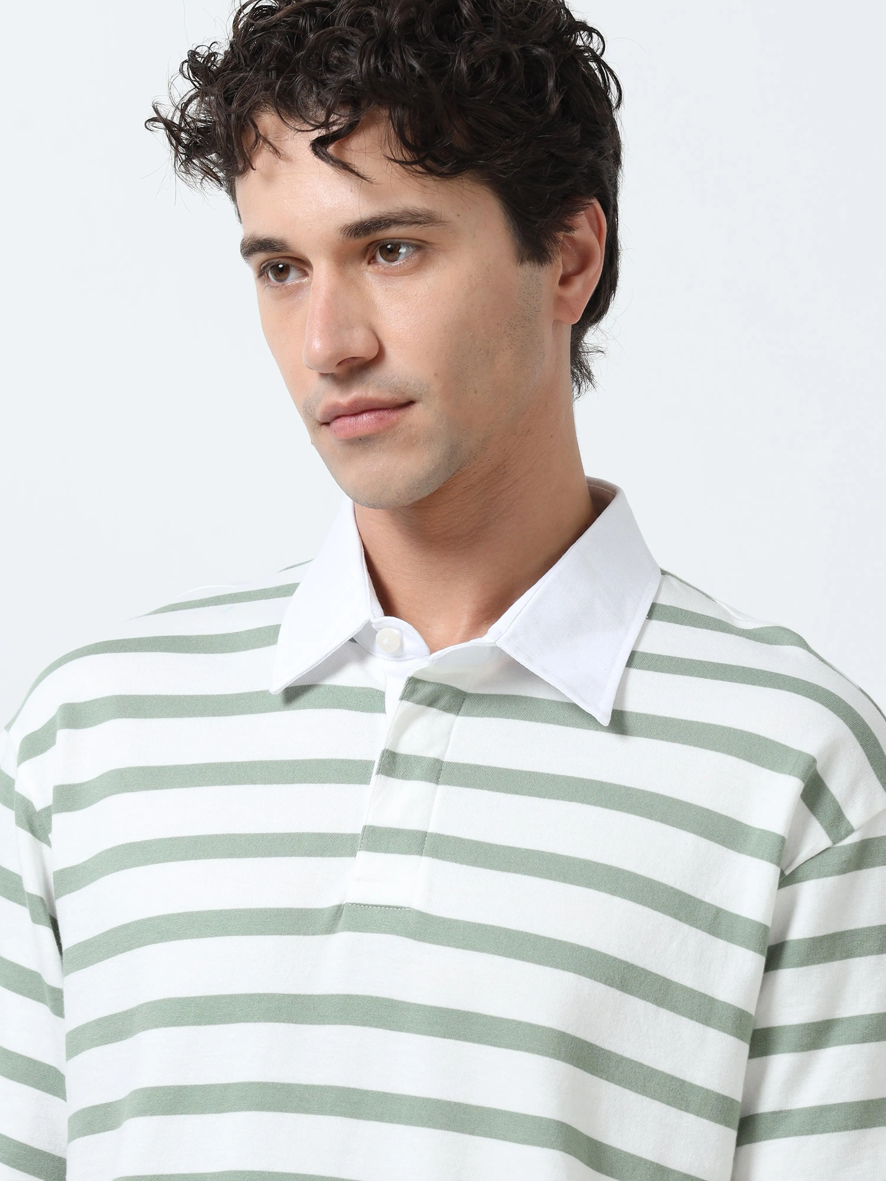 Calla - Oversized Striped Polo T Shirt - Green