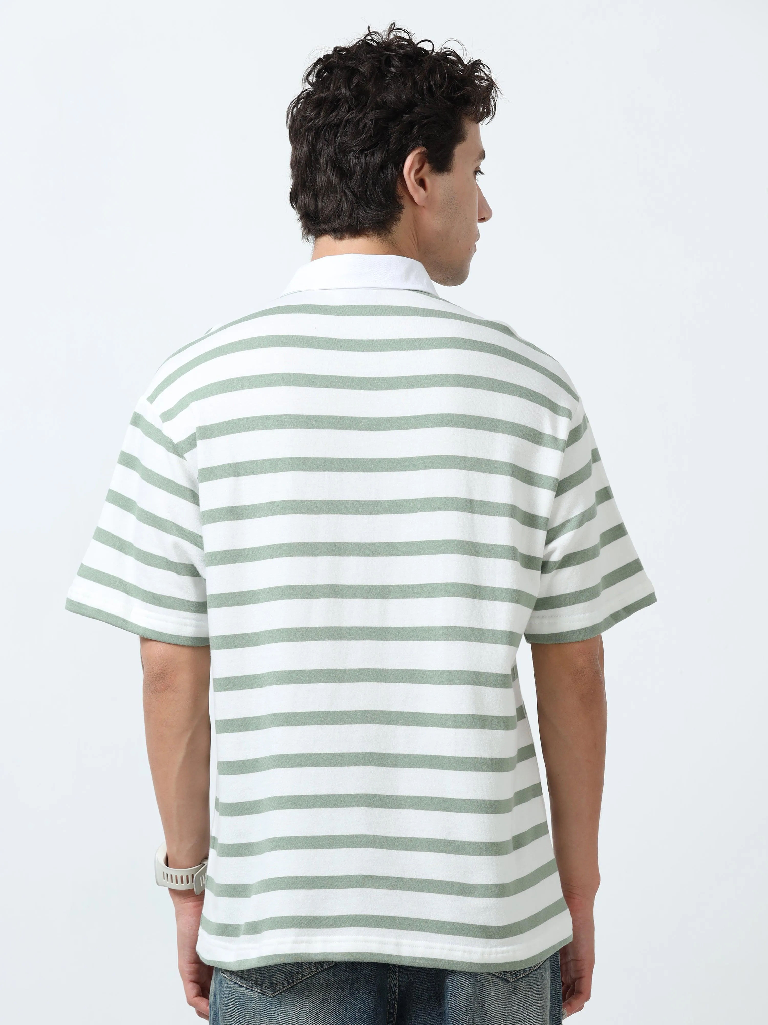 Calla - Oversized Striped Polo T Shirt - Green